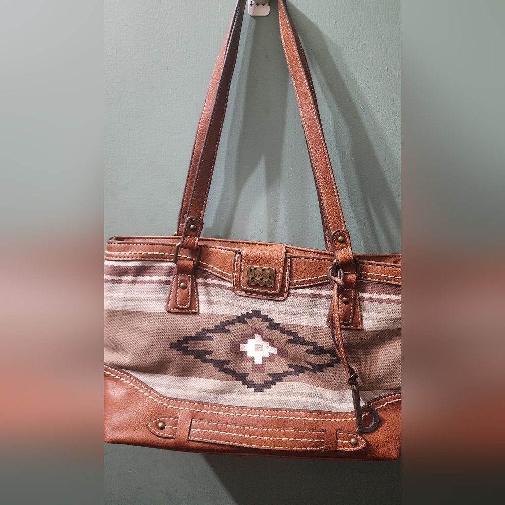 BOC Brown and Tan Patterned Tote Bag.